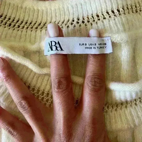 Zara Boho Contrast Lace Pointelle Cream Sweater sz small - Picture 5 of 9